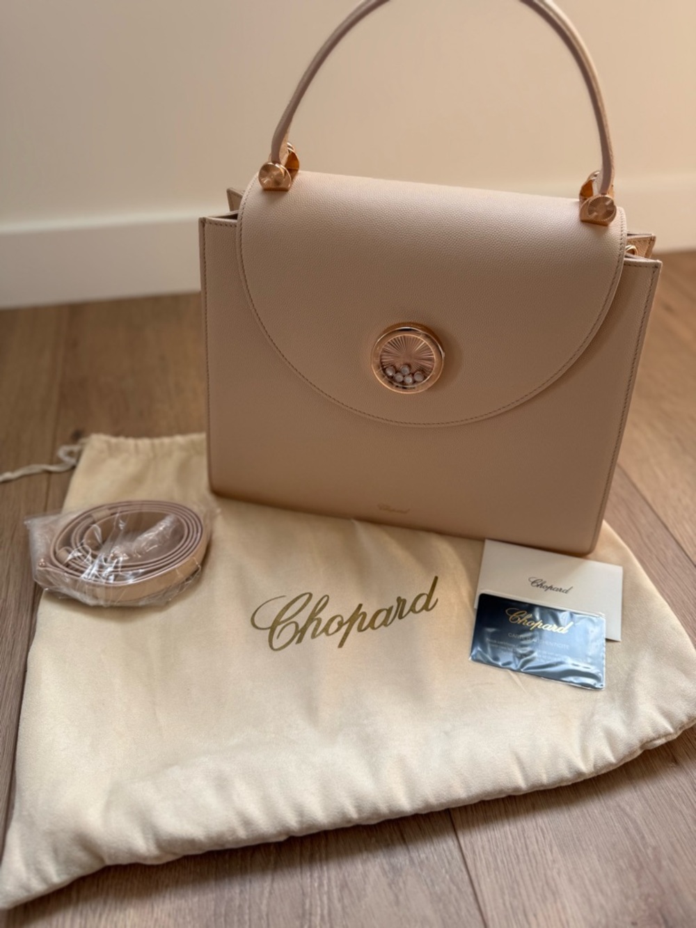 Chopard Nude Beige Leather Top-Handle Satchel with Gold Accent